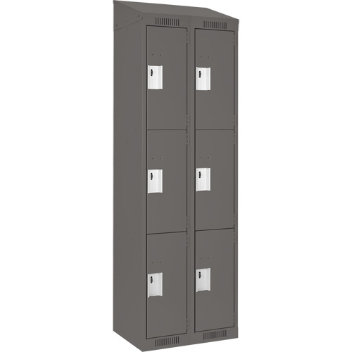 Clean Line Lockers, 3 -tier, Bank of 2, 24" x 18" x 78", Steel, Charcoal, Rivet (Assembled) Equipment World