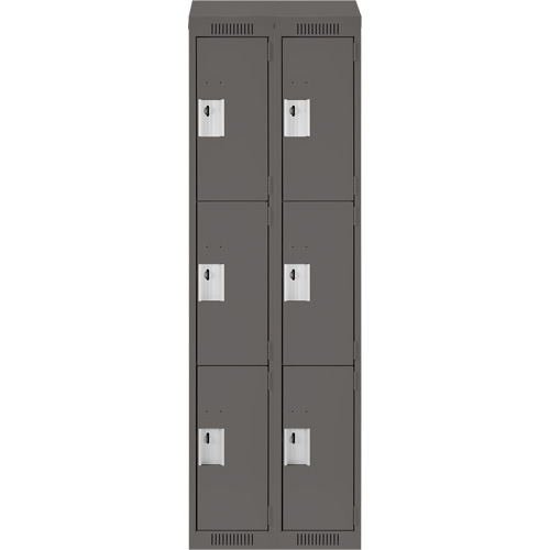 Clean Line Lockers, 3 -tier, Bank of 2, 24" x 18" x 78", Steel, Charcoal, Rivet (Assembled) Equipment World