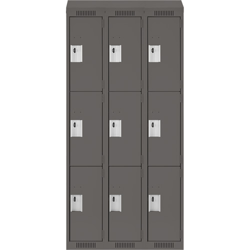 Clean Line Lockers, 3 -tier, Bank of 3, 36" x 18" x 78", Steel, Charcoal, Rivet (Assembled) Equipment World
