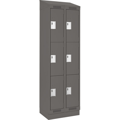 Clean Line Lockers, 3 -tier, Bank of 2, 24" x 18" x 82", Steel, Charcoal, Rivet (Assembled) Equipment World