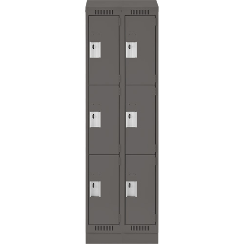 Clean Line Lockers, 3 -tier, Bank of 2, 24" x 18" x 82", Steel, Charcoal, Rivet (Assembled) Equipment World