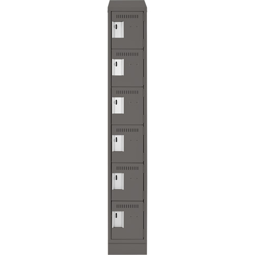 Clean Line Lockerette, 6 -tier, 12" x 18" x 82", Steel, Charcoal, Rivet (Assembled) Equipment World
