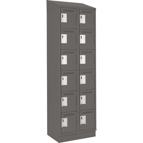 Clean Line Lockerette, 6 -tier, Bank of 2, 24" x 18" x 82", Steel, Charcoal, Rivet (Assembled) Equipment World