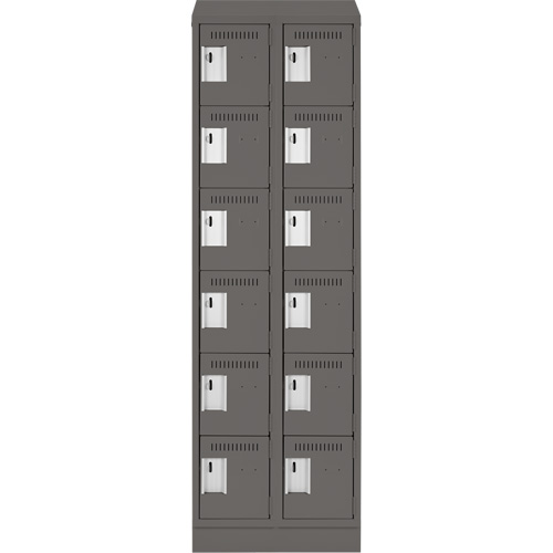 Clean Line Lockerette, 6 -tier, Bank of 2, 24" x 18" x 82", Steel, Charcoal, Rivet (Assembled) Equipment World