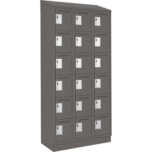 Clean Line Lockerette, 6 -tier, Bank of 3, 36" x 18" x 82", Steel, Charcoal, Rivet (Assembled) Equipment World