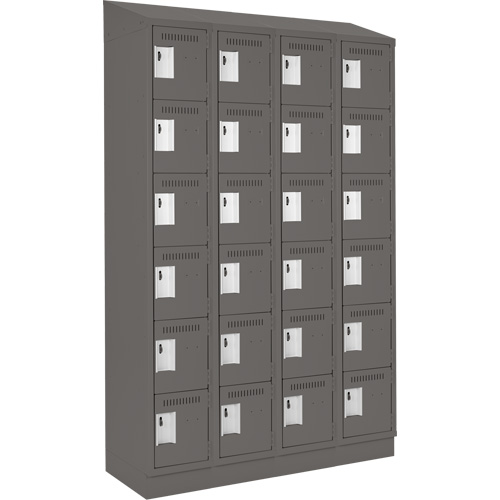 Clean Line Lockerette, 6 -tier, Bank of 4, 48" x 18" x 82", Steel, Charcoal, Rivet (Assembled) Equipment World