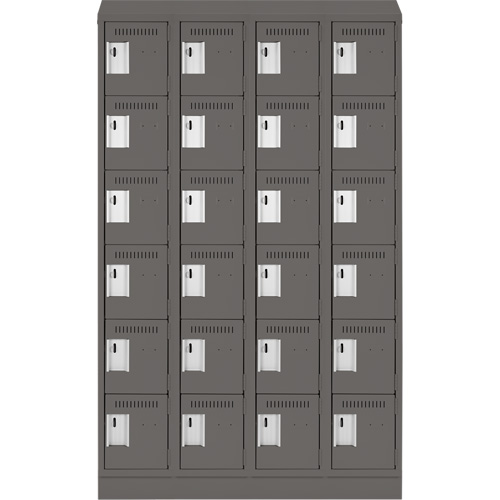Clean Line Lockerette, 6 -tier, Bank of 4, 48" x 18" x 82", Steel, Charcoal, Rivet (Assembled) Equipment World