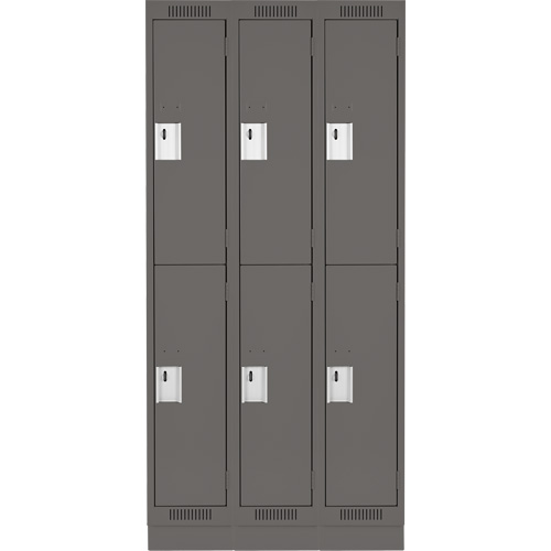 Clean Line Lockers, 2 -tier, Bank of 3, 36" x 18" x 76", Steel, Charcoal, Rivet (Assembled) Equipment World