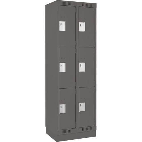 Clean Line Lockers, 3 -tier, Bank of 2, 24" x 18" x 76", Steel, Charcoal, Rivet (Assembled) Equipment World
