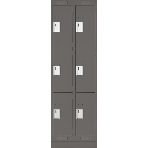 Clean Line Lockers, 3 -tier, Bank of 2, 24" x 18" x 76", Steel, Charcoal, Rivet (Assembled) Equipment World