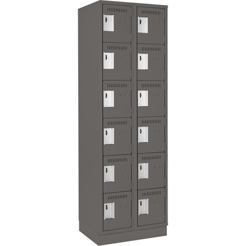 Clean Line Lockerette, 6 -tier, Bank of 2, 24" x 18" x 76", Steel, Charcoal, Rivet (Assembled) Equipment World