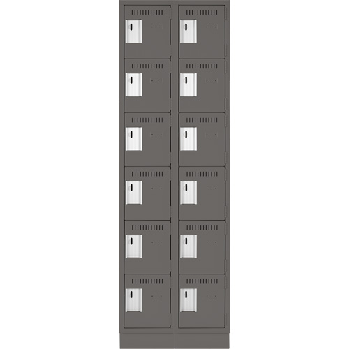 Clean Line Lockerette, 6 -tier, Bank of 2, 24" x 18" x 76", Steel, Charcoal, Rivet (Assembled) Equipment World