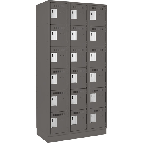 Clean Line Lockerette, 6 -tier, Bank of 3, 36" x 18" x 76", Steel, Charcoal, Rivet (Assembled) Equipment World