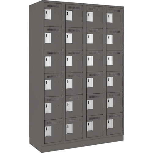 Clean Line Lockerette, 6 -tier, Bank of 4, 48" x 18" x 76", Steel, Charcoal, Rivet (Assembled) Equipment World