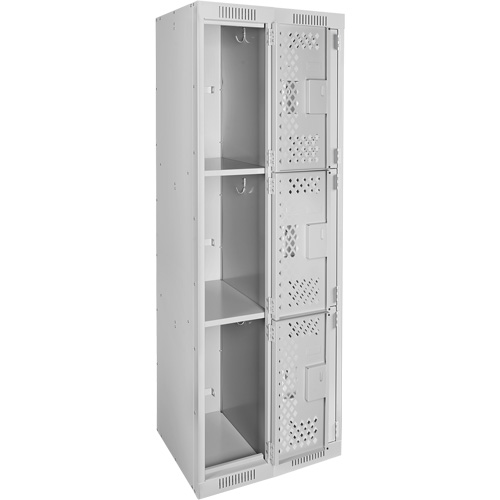 Clean Line Lockers, 3 -tier, Bank of 2, 24" x 12" x 72", Steel, Grey, Rivet (Assembled), Perforated Equipment World