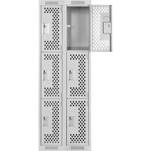 Clean Line Lockers, 3 -tier, Bank of 2, 24" x 12" x 72", Steel, Grey, Rivet (Assembled), Perforated Equipment World
