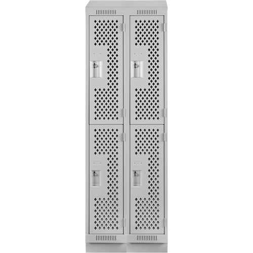 Clean Line Lockers, 2 -tier, Bank of 2, 24" x 18" x 82", Steel, Grey, Rivet (Assembled), Perforated Equipment World