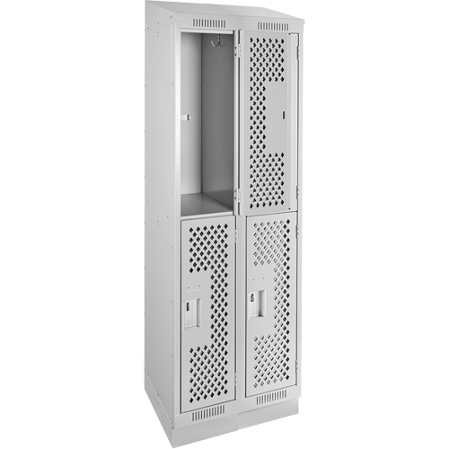 Clean Line Lockers, 2 -tier, Bank of 2, 24" x 18" x 82", Steel, Grey, Rivet (Assembled), Perforated Equipment World