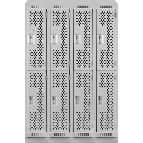 Clean Line Lockers, 2 -tier, Bank of 4, 48" x 12" x 82", Steel, Grey, Rivet (Assembled), Perforated Equipment World