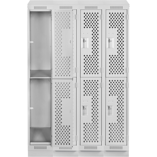 Clean Line Lockers, 2 -tier, Bank of 4, 48" x 12" x 82", Steel, Grey, Rivet (Assembled), Perforated Equipment World