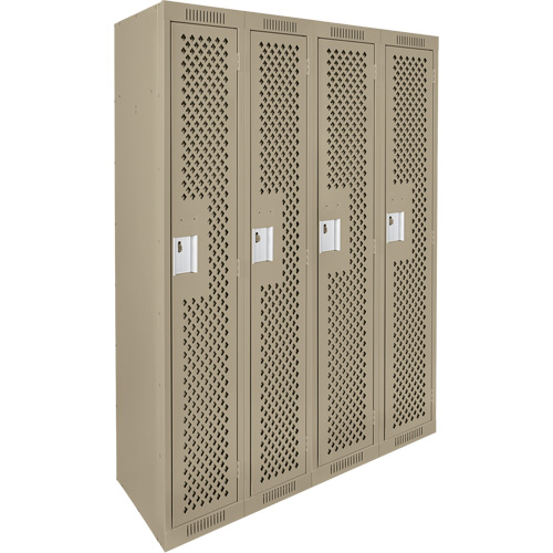 Clean Line Lockers, Bank of 4, 48" x 12" x 72", Steel, Beige, Rivet (Assembled), Perforated Equipment World