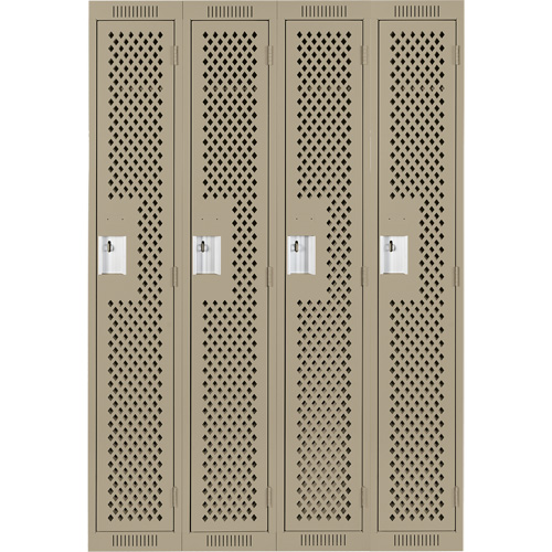 Clean Line Lockers, Bank of 4, 48" x 12" x 72", Steel, Beige, Rivet (Assembled), Perforated Equipment World