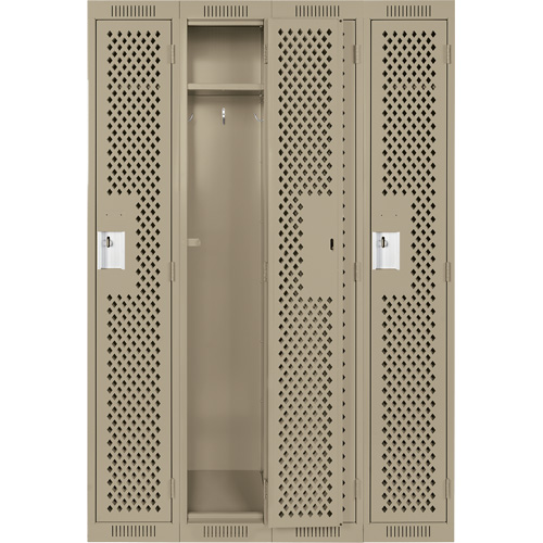 Clean Line Lockers, Bank of 4, 48" x 12" x 72", Steel, Beige, Rivet (Assembled), Perforated Equipment World