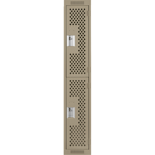 Clean Line Lockers, 2 -tier, 12" x 12" x 72", Steel, Beige, Rivet (Assembled), Perforated Equipment World