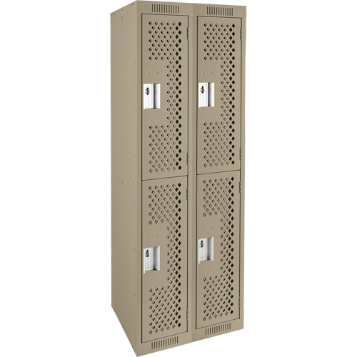 Clean Line Lockers, 2 -tier, Bank of 2, 24" x 12" x 72", Steel, Beige, Rivet (Assembled), Perforated Equipment World