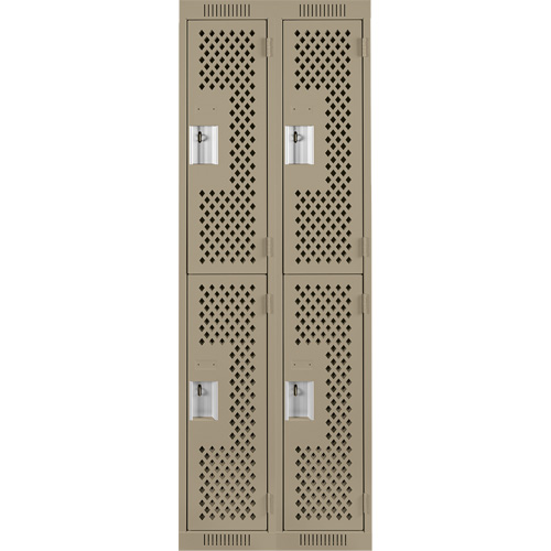 Clean Line Lockers, 2 -tier, Bank of 2, 24" x 12" x 72", Steel, Beige, Rivet (Assembled), Perforated Equipment World