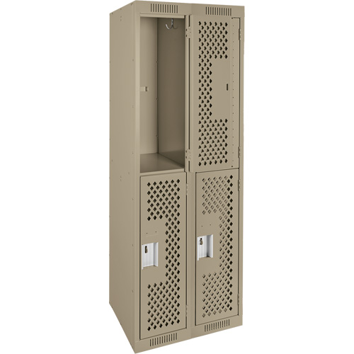 Clean Line Lockers, 2 -tier, Bank of 2, 24" x 12" x 72", Steel, Beige, Rivet (Assembled), Perforated Equipment World