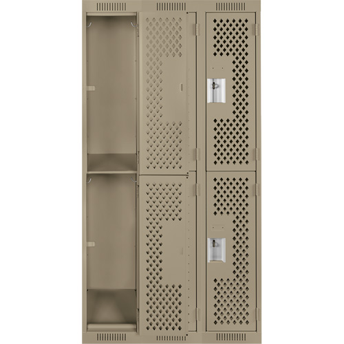 Clean Line Lockers, 2 -tier, Bank of 3, 36" x 12" x 72", Steel, Beige, Rivet (Assembled), Perforated Equipment World