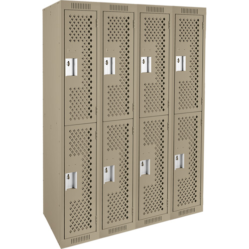 Clean Line Lockers, 2 -tier, Bank of 4, 48" x 12" x 72", Steel, Beige, Rivet (Assembled), Perforated Equipment World