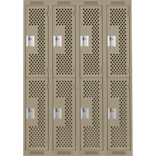 Clean Line Lockers, 2 -tier, Bank of 4, 48" x 12" x 72", Steel, Beige, Rivet (Assembled), Perforated Equipment World