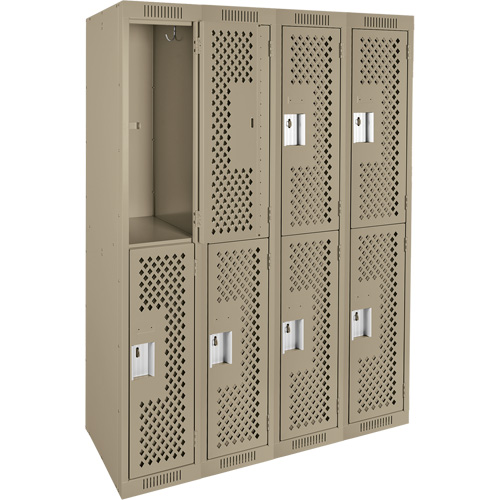 Clean Line Lockers, 2 -tier, Bank of 4, 48" x 12" x 72", Steel, Beige, Rivet (Assembled), Perforated Equipment World
