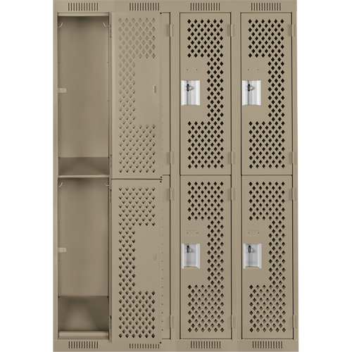 Clean Line Lockers, 2 -tier, Bank of 4, 48" x 12" x 72", Steel, Beige, Rivet (Assembled), Perforated Equipment World