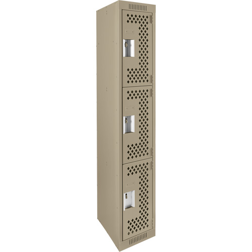 Clean Line Lockers, 3 -tier, 12" x 12" x 72", Steel, Beige, Rivet (Assembled), Perforated Equipment World