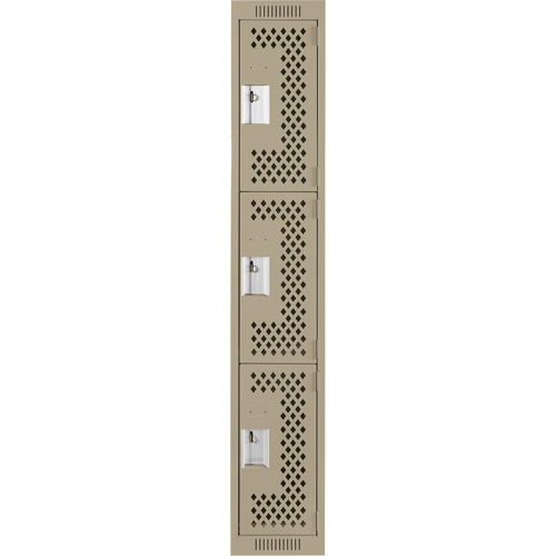 Clean Line Lockers, 3 -tier, 12" x 12" x 72", Steel, Beige, Rivet (Assembled), Perforated Equipment World