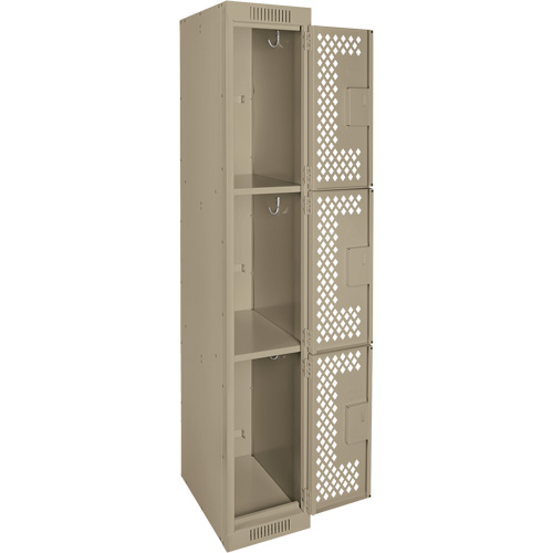 Clean Line Lockers, 3 -tier, 12" x 12" x 72", Steel, Beige, Rivet (Assembled), Perforated Equipment World