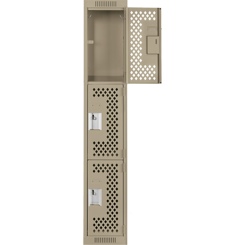 Clean Line Lockers, 3 -tier, 12" x 12" x 72", Steel, Beige, Rivet (Assembled), Perforated Equipment World