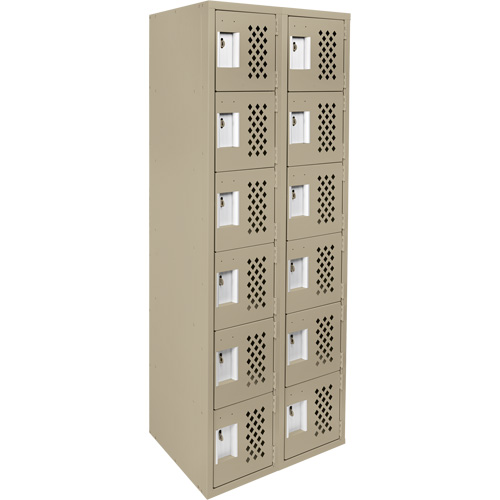 Assembled Lockerettes Clean Line Perforated Economy Lockers, 6 -tier, Bank of 2, 18" x 72" x 12", Steel Equipment World