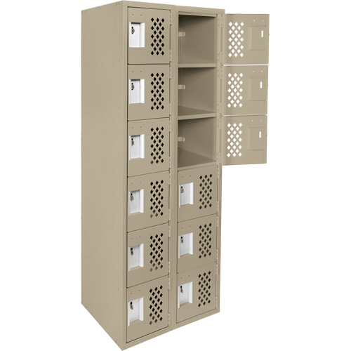 Assembled Lockerettes Clean Line Perforated Economy Lockers, 6 -tier, Bank of 2, 18" x 72" x 12", Steel Equipment World