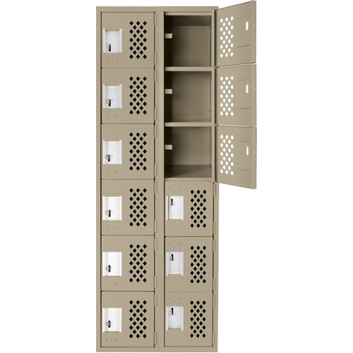 Assembled Lockerettes Clean Line Perforated Economy Lockers, 6 -tier, Bank of 2, 18" x 72" x 12", Steel Equipment World