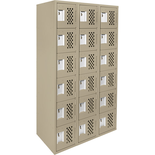 Assembled Lockerettes Clean Line Perforated Economy Lockers, 6 -tier, Bank of 3, 18" x 72" x 12", Steel Equipment World