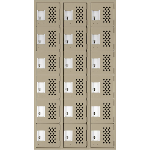 Assembled Lockerettes Clean Line Perforated Economy Lockers, 6 -tier, Bank of 3, 18" x 72" x 12", Steel Equipment World