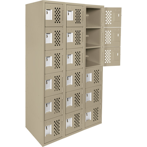 Assembled Lockerettes Clean Line Perforated Economy Lockers, 6 -tier, Bank of 3, 18" x 72" x 12", Steel Equipment World