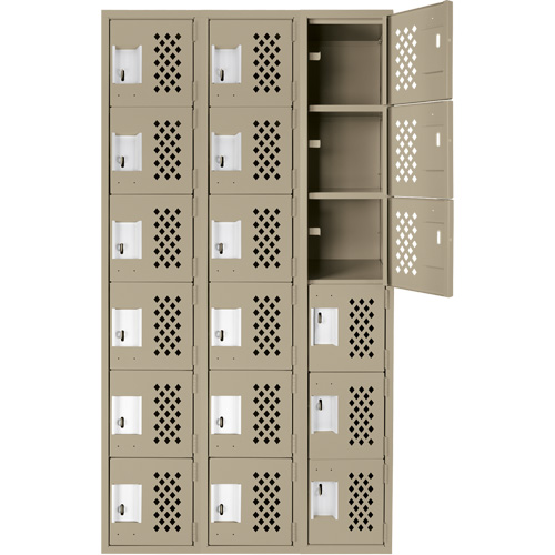 Assembled Lockerettes Clean Line Perforated Economy Lockers, 6 -tier, Bank of 3, 18" x 72" x 12", Steel Equipment World