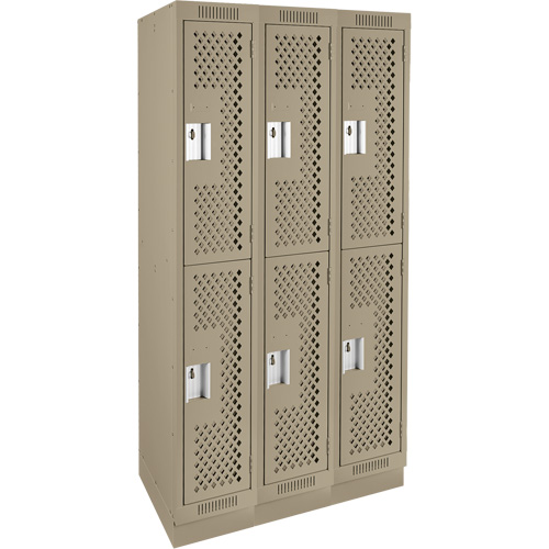 Clean Line Lockers, 2 -tier, Bank of 3, 36" x 18" x 76", Steel, Beige, Rivet (Assembled), Perforated Equipment World