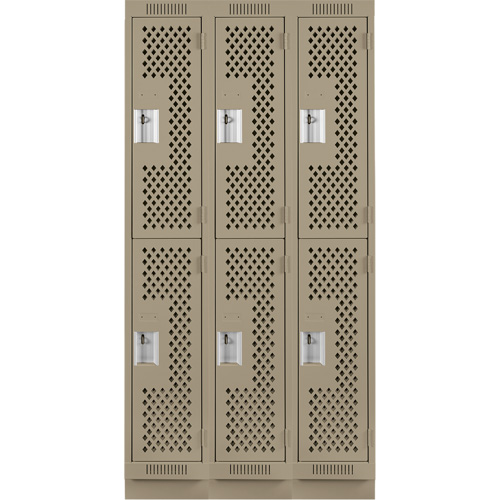 Clean Line Lockers, 2 -tier, Bank of 3, 36" x 18" x 76", Steel, Beige, Rivet (Assembled), Perforated Equipment World