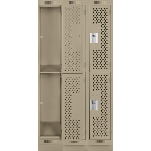 Clean Line Lockers, 2 -tier, Bank of 3, 36" x 18" x 76", Steel, Beige, Rivet (Assembled), Perforated Equipment World